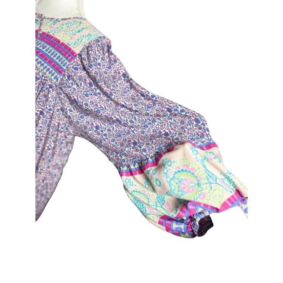 NEW Grace+Karma Peasant Blouse Tunic Women XL Pink Floral Boho Patchwork Smocked - Picture 7 of 11